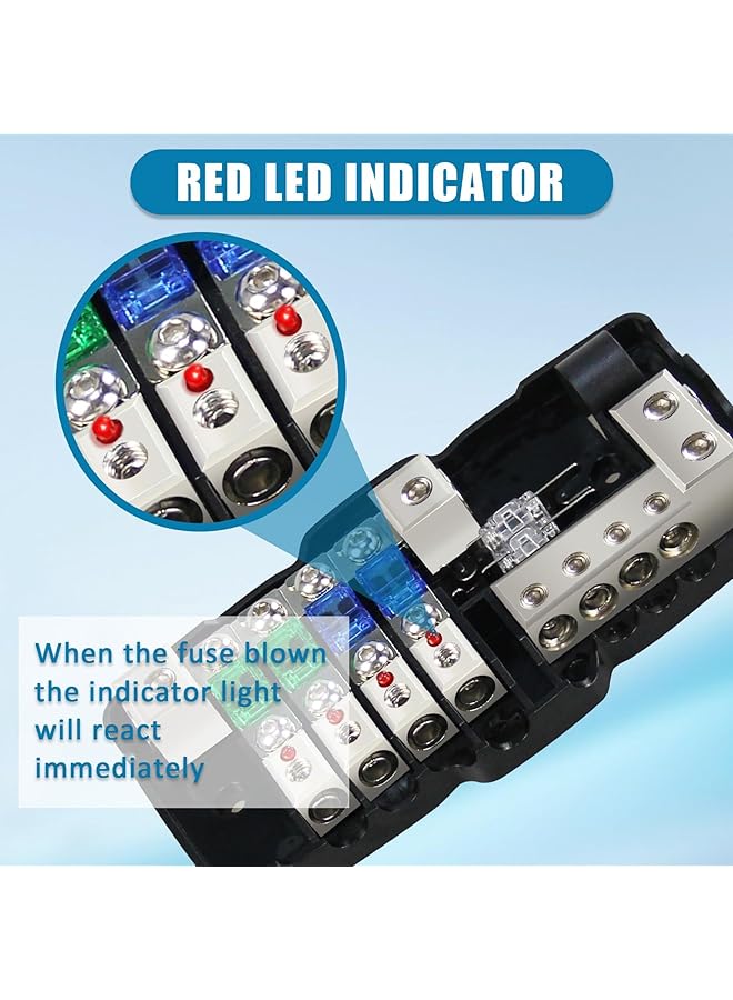Fused Power Distribution Block For Car Audio, 4-Way Midi Fuse Block 12V 0/4 Gauge With Red Indicator, Ideal For Auto, Boat, Utv Stereo Amp - Image 5