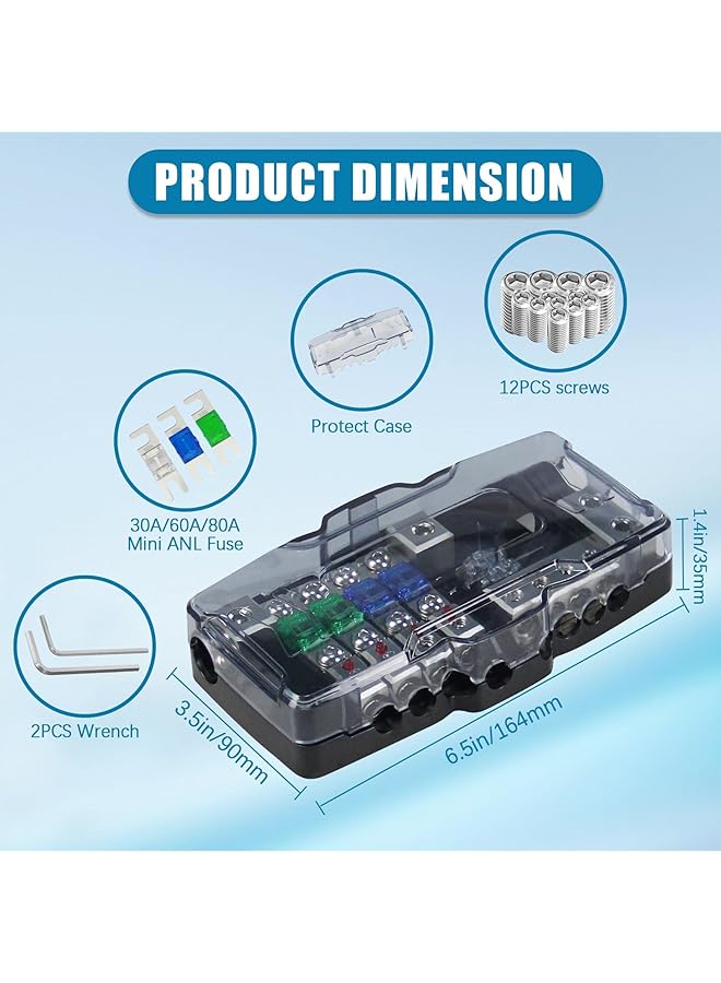 Fused Power Distribution Block For Car Audio, 4-Way Midi Fuse Block 12V 0/4 Gauge With Red Indicator, Ideal For Auto, Boat, Utv Stereo Amp - Image 3