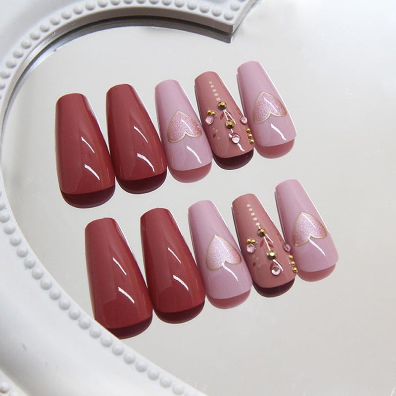 WAFOLOZE 24Pcs Valentines Press On Nails Medium Square - Heart Press On Nail, Valentines Fake Nail with Heart⋄ Glossy Design, Artificial Valentines Nails Stick On Nail for Womenï¼ˆSimplicity ï¼‰ - Image 3