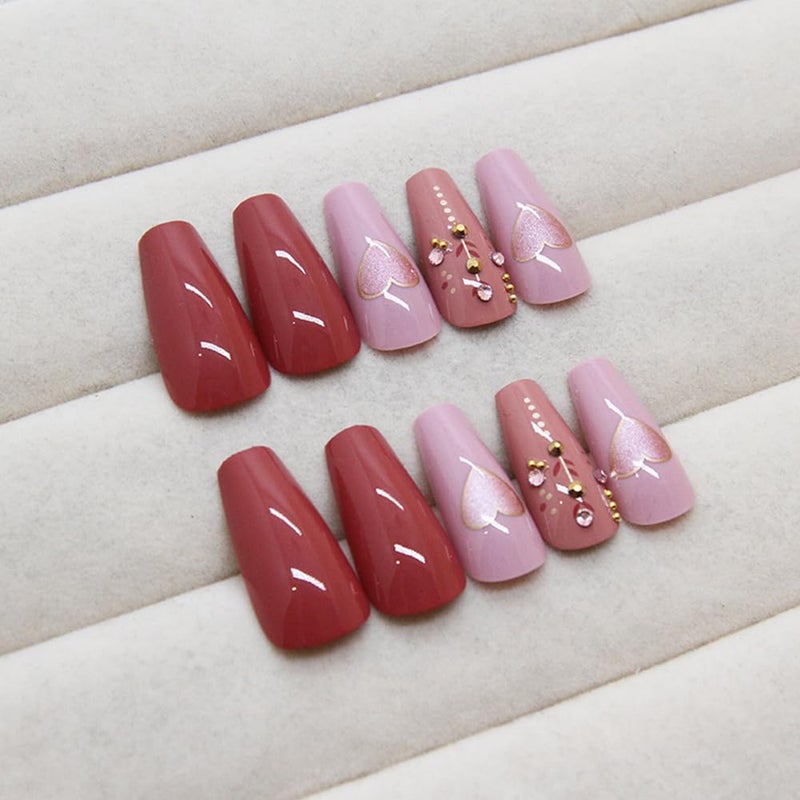 WAFOLOZE 24Pcs Valentines Press On Nails Medium Square - Heart Press On Nail, Valentines Fake Nail with Heart⋄ Glossy Design, Artificial Valentines Nails Stick On Nail for Womenï¼ˆSimplicity ï¼‰ - Image 4