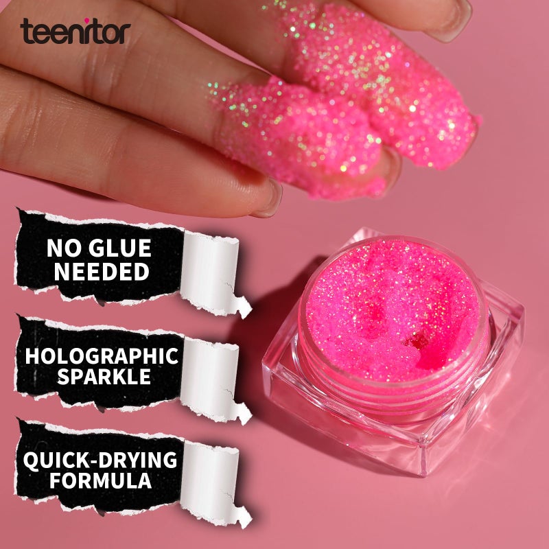 Teenitor Face Glitter, Pink Body Glitter Gel, Holographic Glitter for Face and Body, Hair, Gel Glitter Makeup for Festival Party Cheer Glitter - Image 3