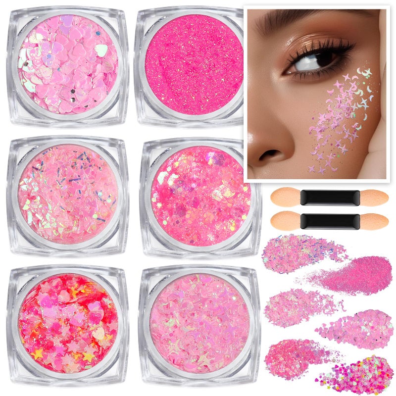 Teenitor Face Glitter, Pink Body Glitter Gel, Holographic Glitter for Face and Body, Hair, Gel Glitter Makeup for Festival Party Cheer Glitter - Image 1