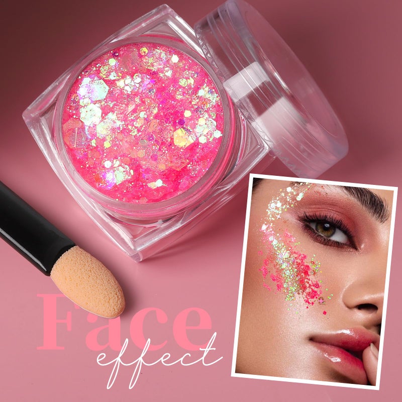 Teenitor Face Glitter, Pink Body Glitter Gel, Holographic Glitter for Face and Body, Hair, Gel Glitter Makeup for Festival Party Cheer Glitter - Image 2