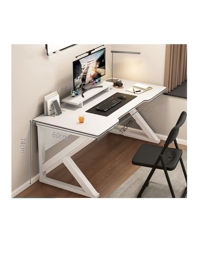 Desktop Computer Desk, K-Type White Computer Desk，Simple Game Table for Home Bedroom Table, Student Writing Study Table, Ergonomic Large Gaming Desk Computer Desk K-Shaped Gaming Table PC Gaming Workstation Home Office Desks Space-saving Easy to Assemble(white,120 * 60cm)