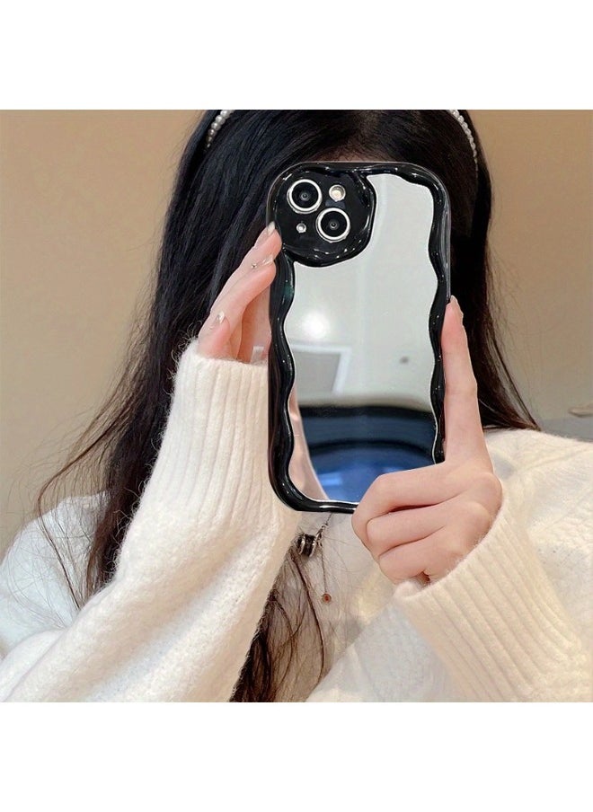 ShebSheb Simple Wave Design Phone Case for iPhone 14 with Mirror , Wavy Frame Soft TPU Aesthetic Phone Cover  - Image 3