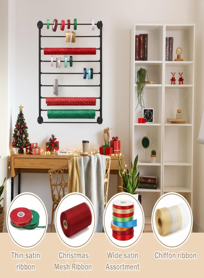 Menkxi 9 Tier Wall Mounted Ribbon Organizer Wrapping Paper Organizer Storage Ribbon Rack Holder for Sewing Craft Mesh Thread Tape Wreath Crochet Craft Room Flower Shop Mother's Day Gift - Image 3