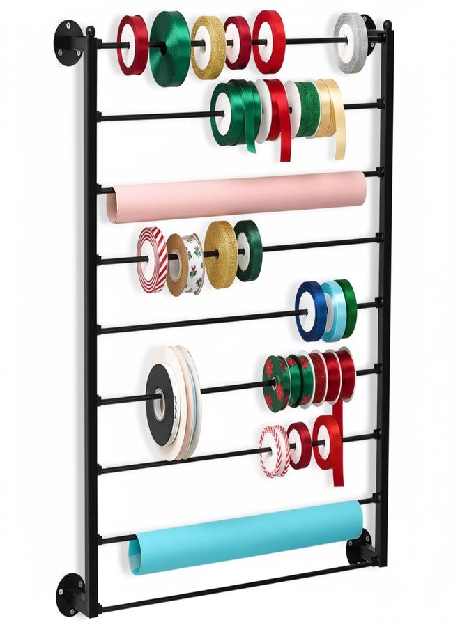Menkxi 9 Tier Wall Mounted Ribbon Organizer Wrapping Paper Organizer Storage Ribbon Rack Holder for Sewing Craft Mesh Thread Tape Wreath Crochet Craft Room Flower Shop Mother's Day Gift - Image 1