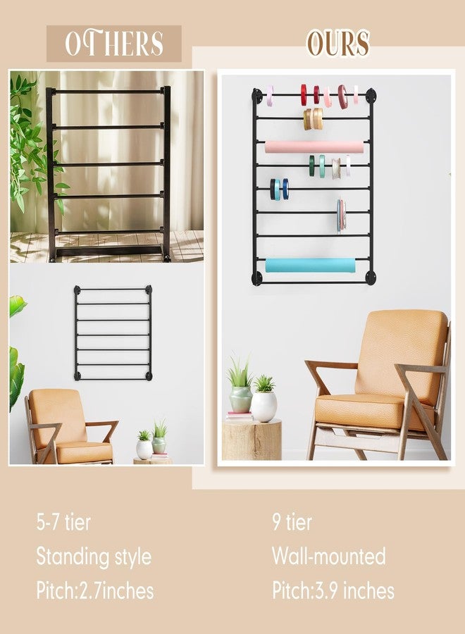 Menkxi 9 Tier Wall Mounted Ribbon Organizer Wrapping Paper Organizer Storage Ribbon Rack Holder for Sewing Craft Mesh Thread Tape Wreath Crochet Craft Room Flower Shop Mother's Day Gift - Image 5
