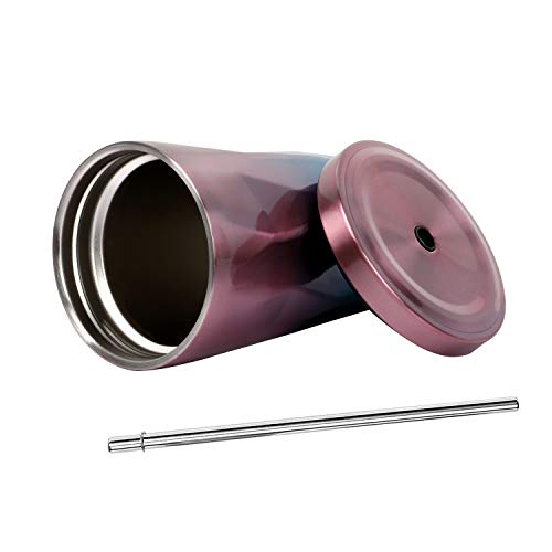 Incrizma Imported Stainless Steel Tumbler with Straw - Hot and Cold Double Wall Drinking Cups Coffee Cup/Mugs - Irregular Diamond with Lid (Purple and Blue, 480 ml) - Image 2