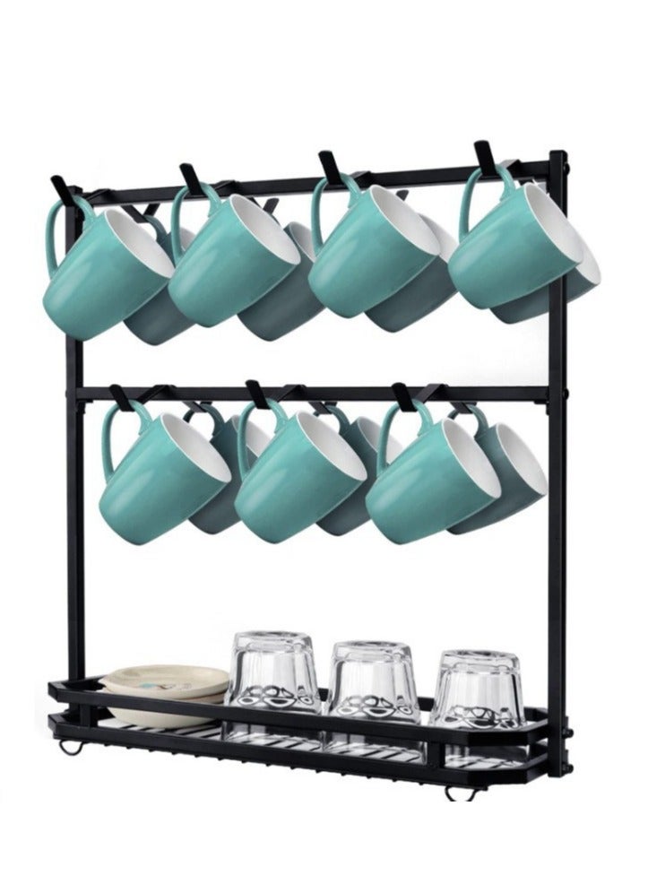 Arabest Coffee Mug Holder, 14 Capacity Coffee Cup Holder for Countertop, 2 Tier Mug Tree Rack With Storage Basket for Coffee Pod, K Cups, Sugar Bags, Black  - Image 1
