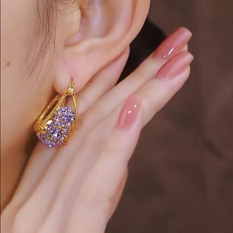 GLMOCM Lymphvity Lymph Earrings for Women - Germanium & Cubic Zirconia, Lymphatic Drainage, Purple - Image 3