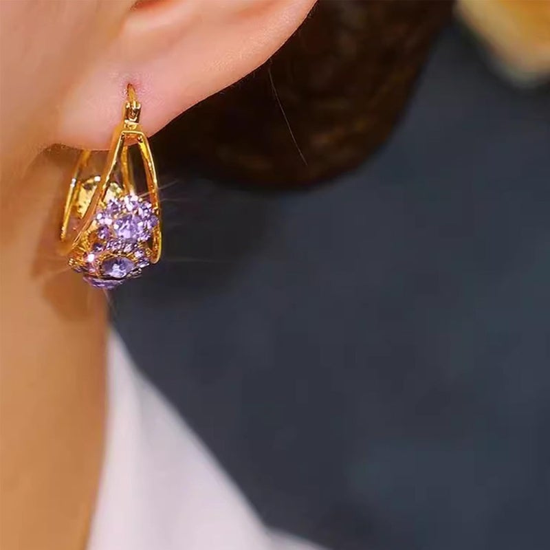 GLMOCM Lymphvity Lymph Earrings for Women - Germanium & Cubic Zirconia, Lymphatic Drainage, Purple - Image 2