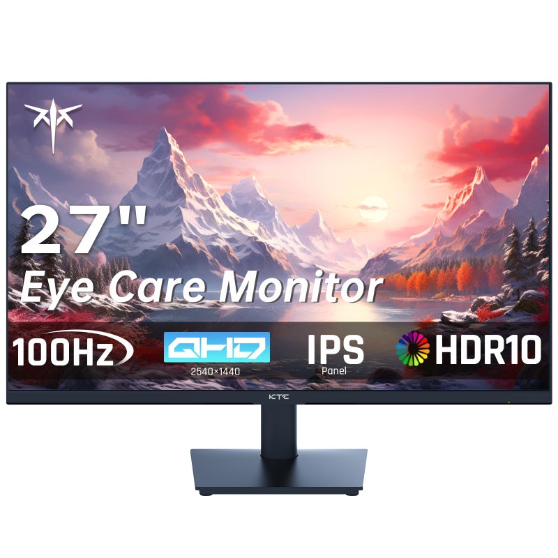 KTC 27 Inch QHD Computer Monitor, 2K 100Hz IPS Gaming Monitor, 1440P Frameless Eye Care PC Office Monitor with HDMI/DP, FreeSync & G-Sync, HDR10, VESA, Tilt Adjustable - Image 1