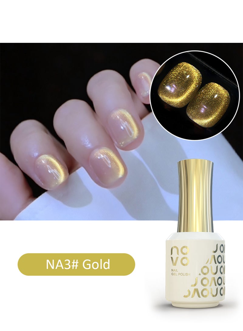 نوفو طلاء أظافر جل عين القطة، جل شفاف مغناطيسي عاكس للضوء مع طلاء أظافر LED، تصميم DIY لصالون التجميل للنساء، 12 مل NA3# ذهبي - Image 3