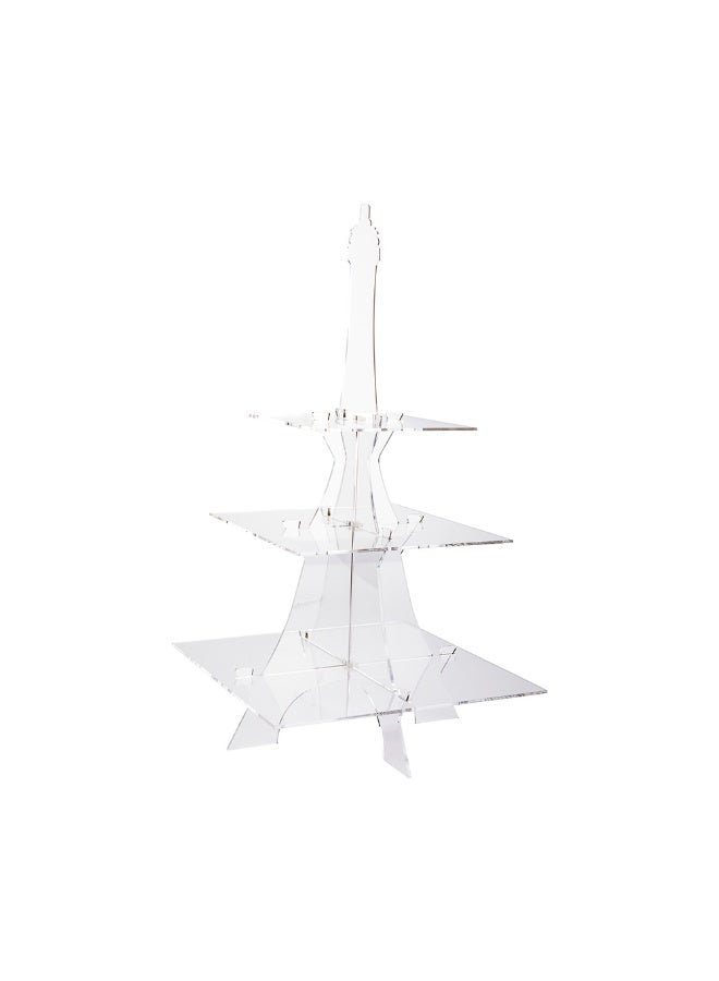 Restaurantware Clear Tek 14.6 x 27.2 Inch Dessert Tower Stand, 1 Eiffel Tower Cupcake Holder For Parties - 3-Tier, Sturdy, Clear Acrylic Wedding Cupcake Stand, Serve Appetizers or Hors D'oeuvres,  - Image 1