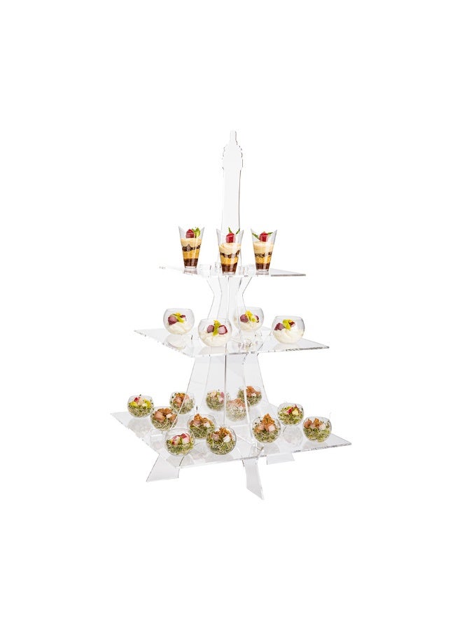 Restaurantware Clear Tek 14.6 x 27.2 Inch Dessert Tower Stand, 1 Eiffel Tower Cupcake Holder For Parties - 3-Tier, Sturdy, Clear Acrylic Wedding Cupcake Stand, Serve Appetizers or Hors D'oeuvres,  - Image 2