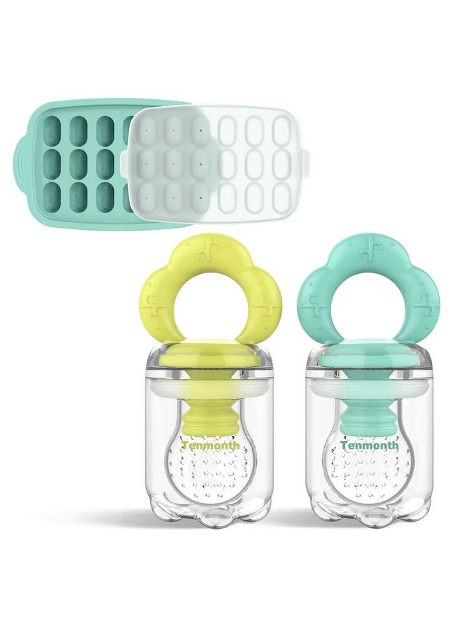 Tenmonth Baby Fruit Food Feeder Breastmilk Popsicle Molds with Freezer Tray, Tenmonth Silicone Baby Feeder for Safe Infant Self Feeding and Teething Relief 2 Pack, BPA Free - Image 1