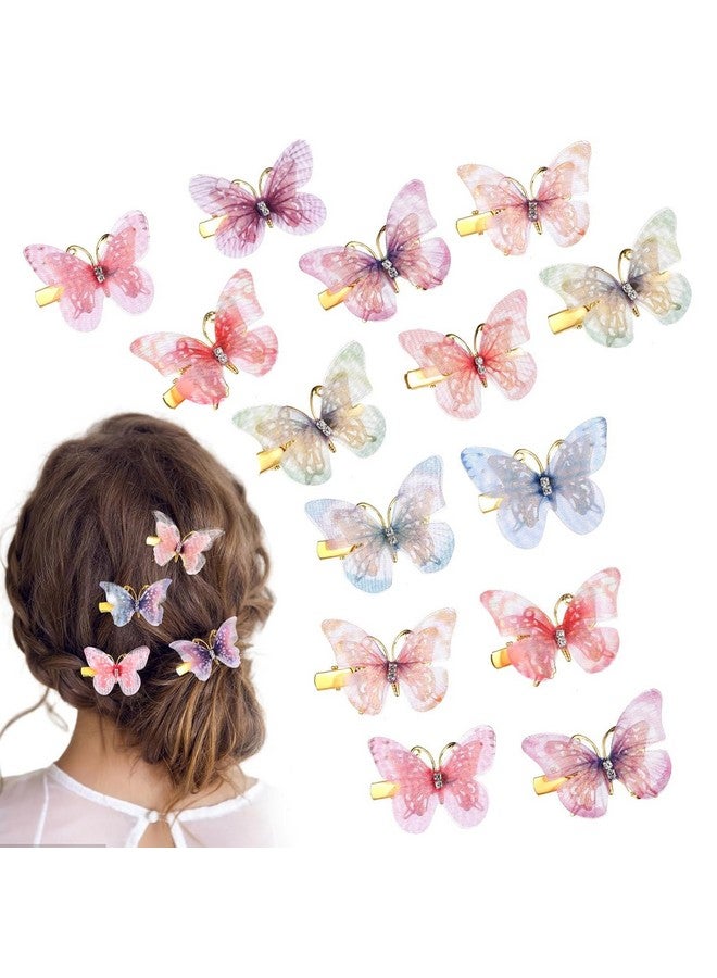 NEOBABY 3D Butterfly Hair Clips for Girls - Colorful Glitter Organza Barrettes with Moving Wings | Strong Hold Hair Clamps & Pins for Women & Kids (Pack of 12 Pcs) - Image 1