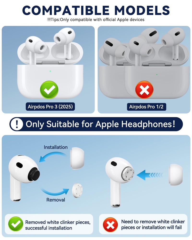 Polislime 5 Pairs Replacement Ear Tips for AirPods Pro 3 Generation, Built-in dust Guard Screen,with Cleaner Pen Silicone Ear Tips for AirPods Pro 3rd (2025)(5 Size-XXS/XS/S/M/L)-White - Image 2