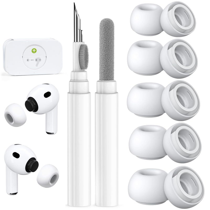 Polislime 5 Pairs Replacement Ear Tips for AirPods Pro 3 Generation, Built-in dust Guard Screen,with Cleaner Pen Silicone Ear Tips for AirPods Pro 3rd (2025)(5 Size-XXS/XS/S/M/L)-White - Image 1
