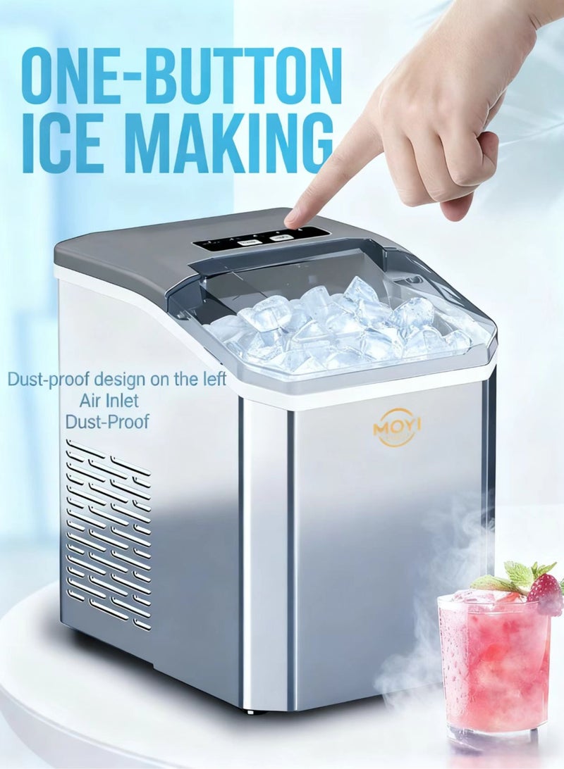 MOYI Automatic Ice Maker 12Kg in 24hrs | 6min 9pcs | 1.3L | Two Sizes Ice Cube | Auto Shut Off | Electric Ice Maker for Home/ Kitchen/ Office/ Bar/ Party 130W YH16M Silver - Image 1