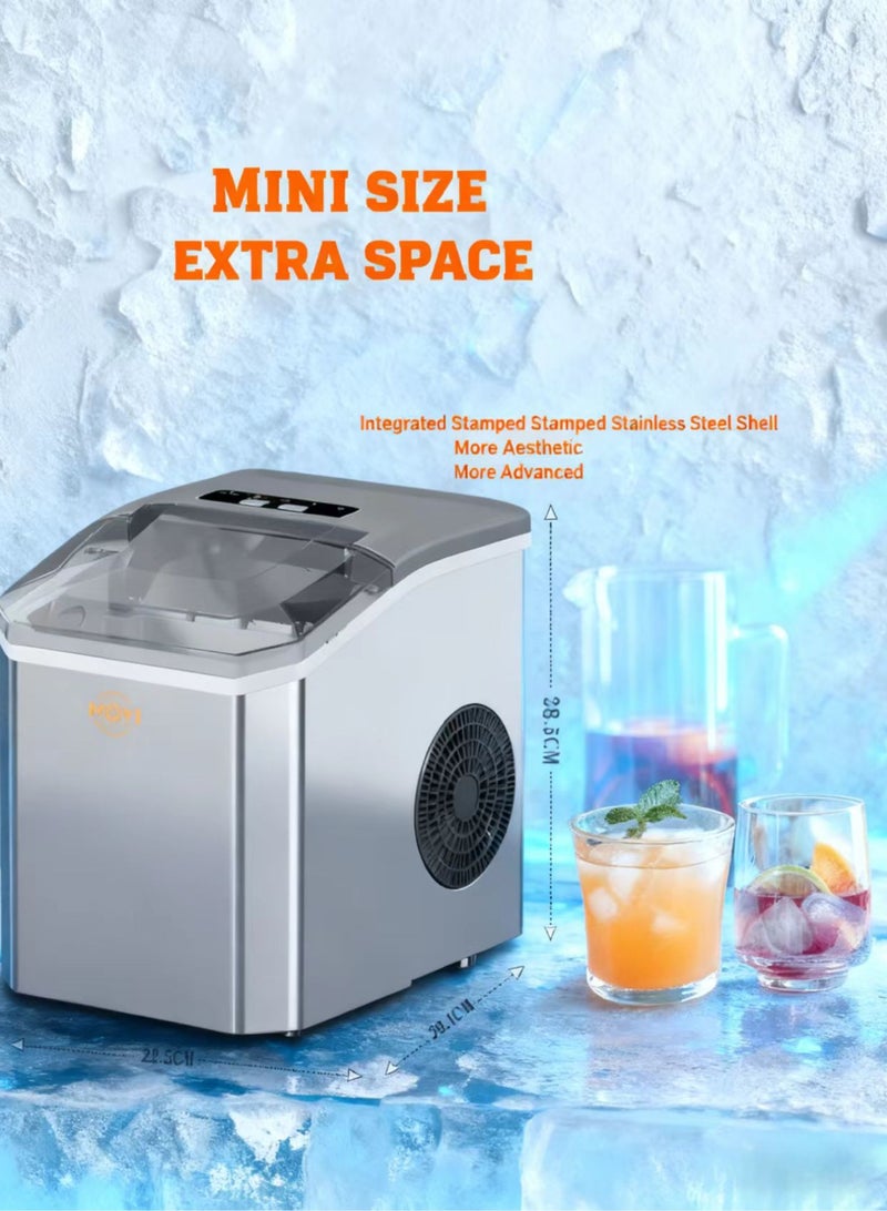 MOYI Automatic Ice Maker 12Kg in 24hrs | 6min 9pcs | 1.3L | Two Sizes Ice Cube | Auto Shut Off | Electric Ice Maker for Home/ Kitchen/ Office/ Bar/ Party 130W YH16M Silver - Image 5