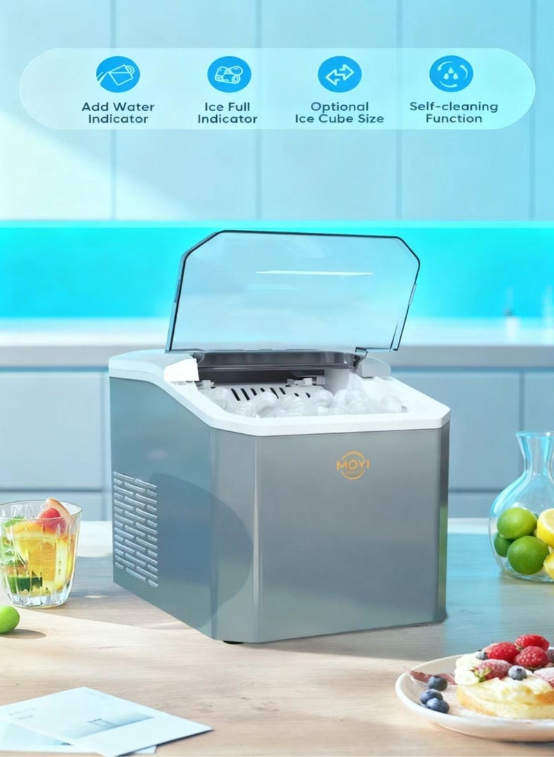 MOYI Automatic Ice Maker 12Kg in 24hrs | 6min 9pcs | 1.3L | Two Sizes Ice Cube | Auto Shut Off | Electric Ice Maker for Home/ Kitchen/ Office/ Bar/ Party 130W YH16M Silver - Image 3