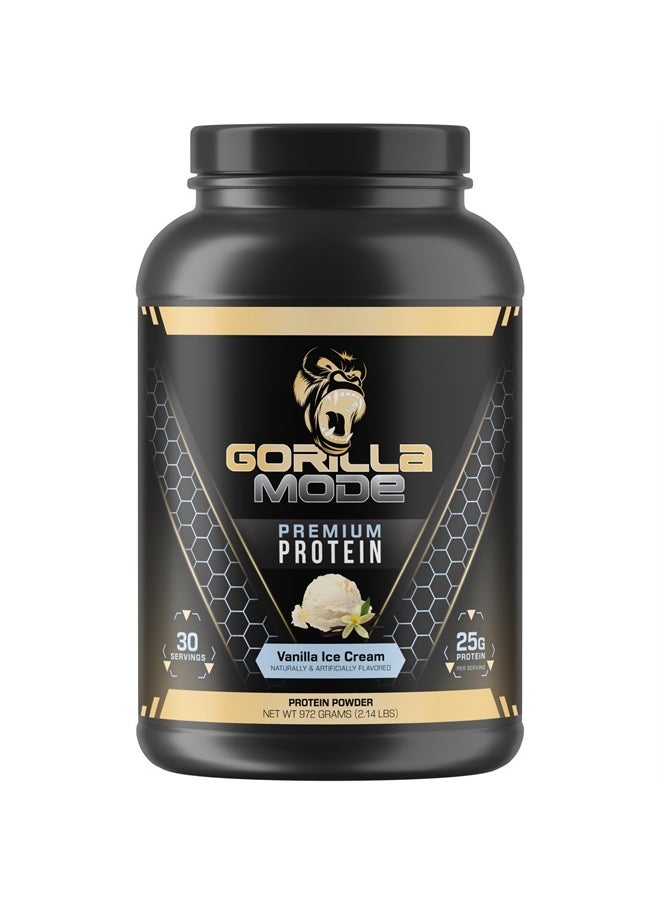 Gorilla Mind - Gorilla Mode Premium Whey Protein - Vanilla Ice Cream / 25 Grams of Whey Protein Isolate & Concentrate/Recover and Build Muscle (30 Servings) - Image 1