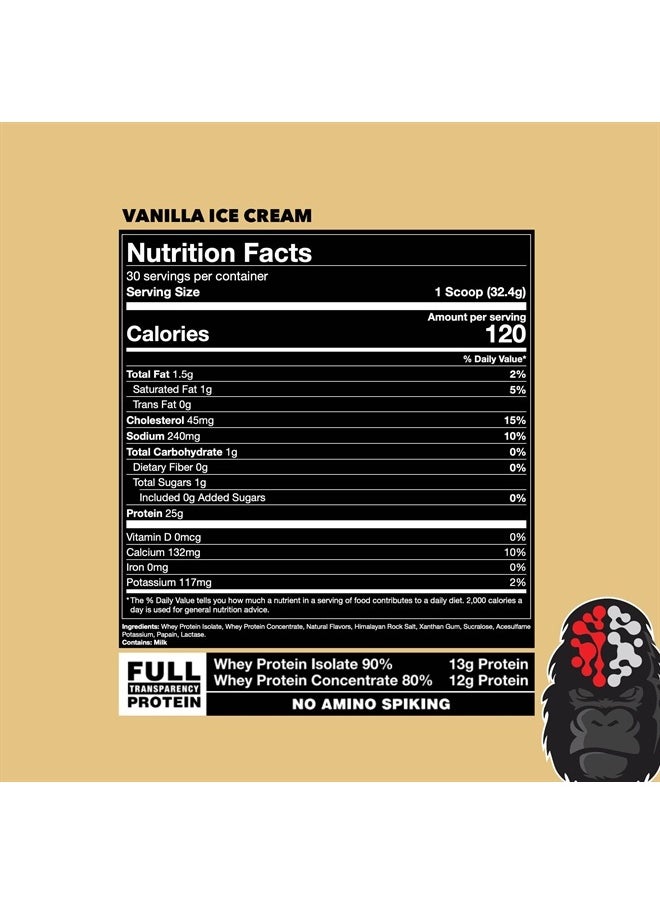 Gorilla Mind - Gorilla Mode Premium Whey Protein - Vanilla Ice Cream / 25 Grams of Whey Protein Isolate & Concentrate/Recover and Build Muscle (30 Servings) - Image 1
