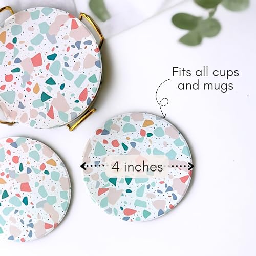 ilohaus Terrazzo Coasters Set of 6, Ceramic Absorbent Drink Coasters, Cute Moisture Absorbing Coaster, Coffee Table Desk Decor, Colorful Stone Coaster for Drinks (Pastel) - Image 3