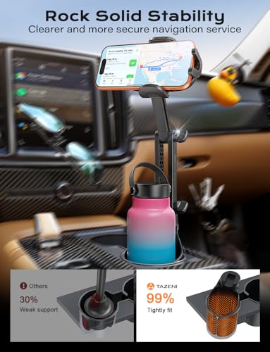 TAZENI Cup Holder Phone Holder For Your Car 2-In-1 Hold Bottle 2026 Ultra Stable Cup Holder Cell Phone Mount For Car with 2 Size Base Universal Fit Car Trunk Fit iPhone Android Hands Free High Adjustable - Image 4