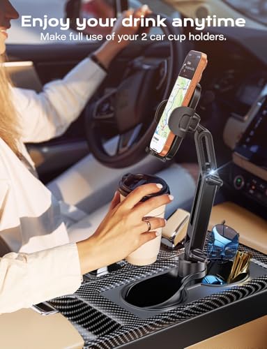 TAZENI Cup Holder Phone Holder For Your Car 2-In-1 Hold Bottle 2026 Ultra Stable Cup Holder Cell Phone Mount For Car with 2 Size Base Universal Fit Car Trunk Fit iPhone Android Hands Free High Adjustable - Image 5
