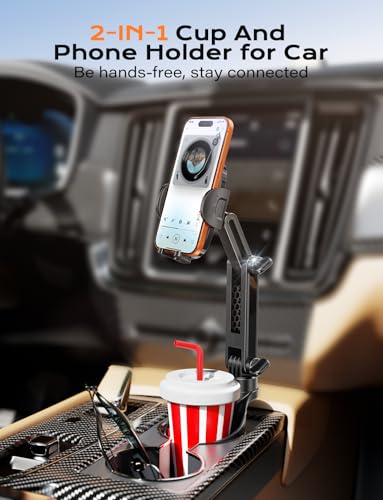 TAZENI Cup Holder Phone Holder For Your Car 2-In-1 Hold Bottle 2026 Ultra Stable Cup Holder Cell Phone Mount For Car with 2 Size Base Universal Fit Car Trunk Fit iPhone Android Hands Free High Adjustable - Image 2