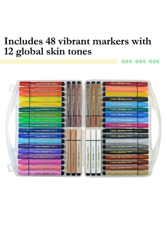 The Pencil Grip Magic Tri Stix Nontoxic And Washable Markers For Kids 48 Set 36 Rainbow + 12 Global Skin Tone Markers Tpg390  - Image 5