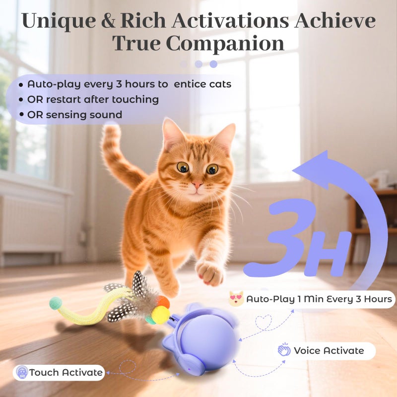 ORSDA Cat Toys for Indoor Cats, New Intelligent Voice Timing Touch Control Cats Ball, Simulate Mouse Sound Kitten Toy, Automatic Interactive Moving Cat Toy for All Ages - Image 2
