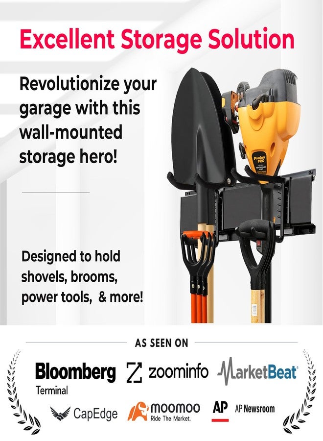 TIDYME Garage Tool Organizer Wall Mount - Sturdy Storage Rack with Adjustable Hooks, Anti-Rust Panel - Easy Installation, 300lbs Capacity - Garden Tool Organizer for Garage (03 Racks & 06 Hooks) - Image 2