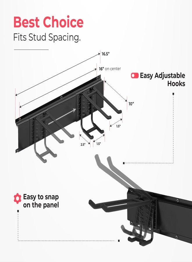 TIDYME Garage Tool Organizer Wall Mount - Sturdy Storage Rack with Adjustable Hooks, Anti-Rust Panel - Easy Installation, 300lbs Capacity - Garden Tool Organizer for Garage (03 Racks & 06 Hooks) - Image 3