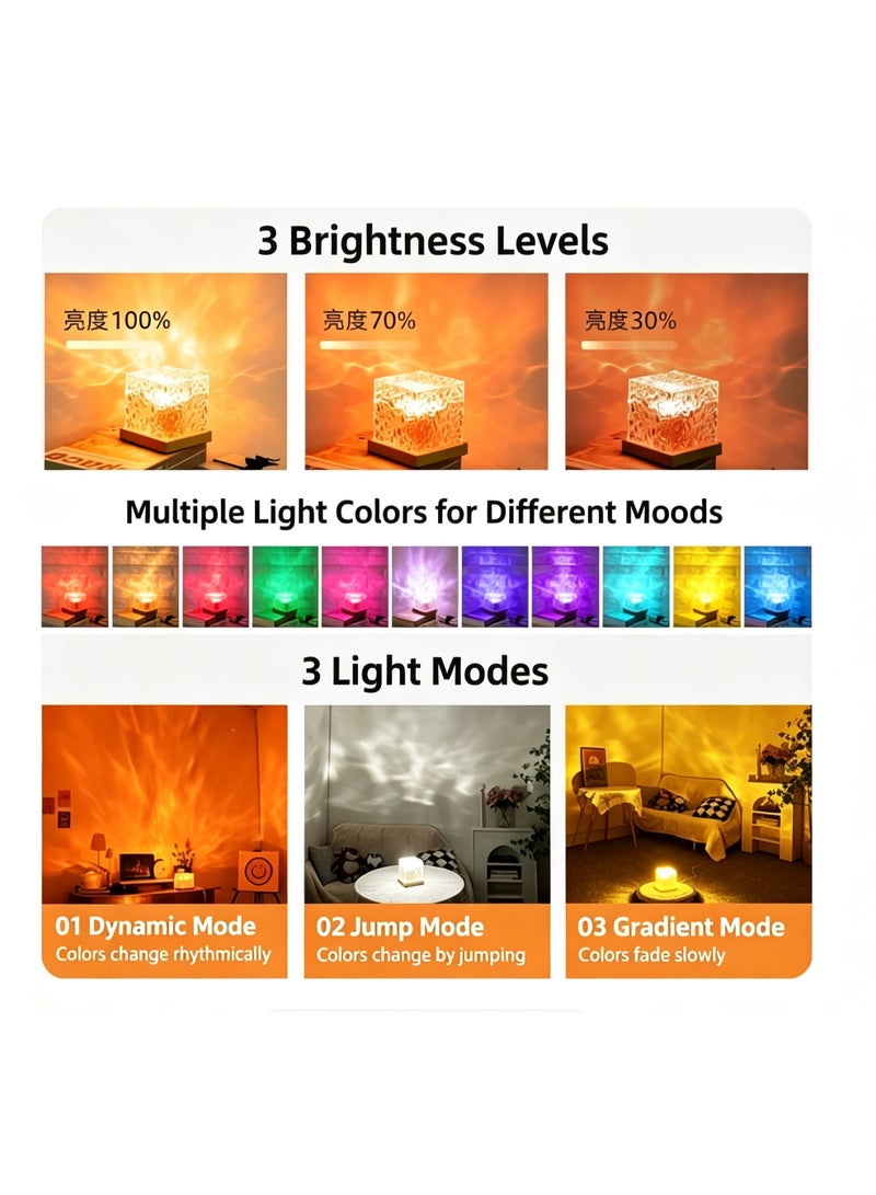 Dynamic Water Wave Projector Lamp, 16 Colors RGB Night Light with 3 Brightness Levels & 3 Light Modes, USB Rechargeable Atmosphere Lamp for Bedroom Decor - Image 4