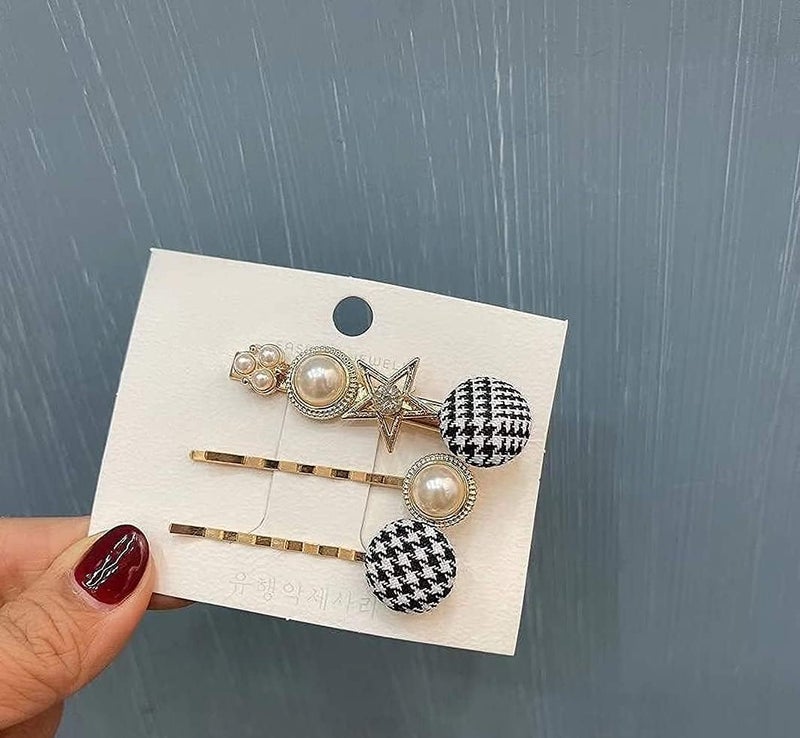 Red-Rubby RedRubby Metal Hair Clips Barrettes Pins for Women Geometric Shape Hollow Hairpin Korean Clips Hair Clip ClampsPearl Metal Clips Combo Pack of 3 Design for Girls  Women Hair Accessories - Image 2