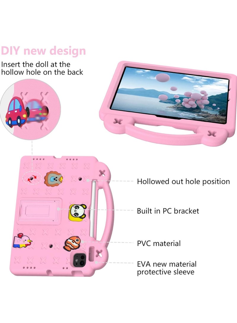VKL Kids Case for iPad Pro 11 Inch M4 (2024, 5th Gen), iPad Pro 11 Case with Pencil Holder, Supports Pencil Pro and Pencil (USB-C), Handle Stand & Shoulder Strap, Pink - Image 4