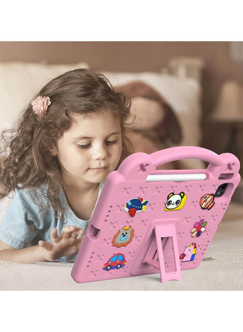 VKL Kids Case for iPad Pro 11 Inch M4 (2024, 5th Gen), iPad Pro 11 Case with Pencil Holder, Supports Pencil Pro and Pencil (USB-C), Handle Stand & Shoulder Strap, Pink - Image 3