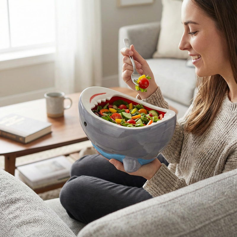 Glazery 40 oz Large Shark Salad Bowl, Handmade Fruit Bowls for Kitchen Counter, Decorative Key Bowl Cute Ceramic Ramen Popcorn Snack Candy Serving Bowls, Unique Funny Shark Gifts Birthday Party Decorations - Image 2