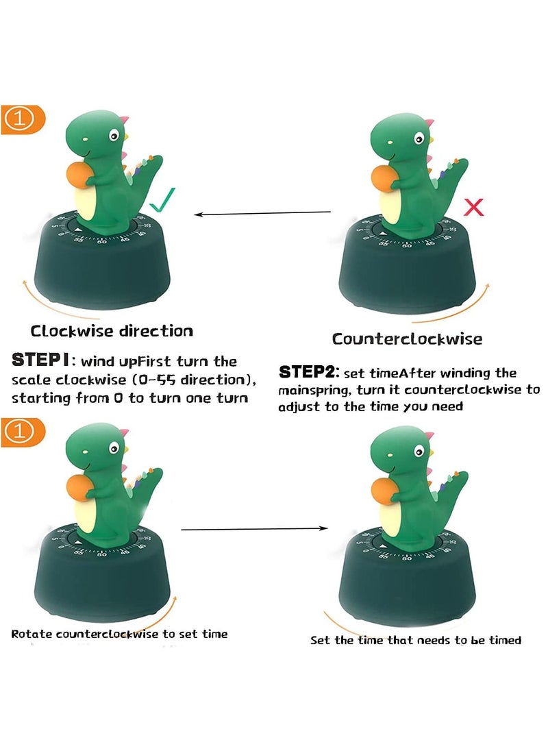 KASTWAVE - Kitchen Timer, Cute Cartoon Dinosaur Timer Mechanical Counters Timer, Animal Digital Countdown Timer for Kids Home Office Worker Student Dark Green - Image 1
