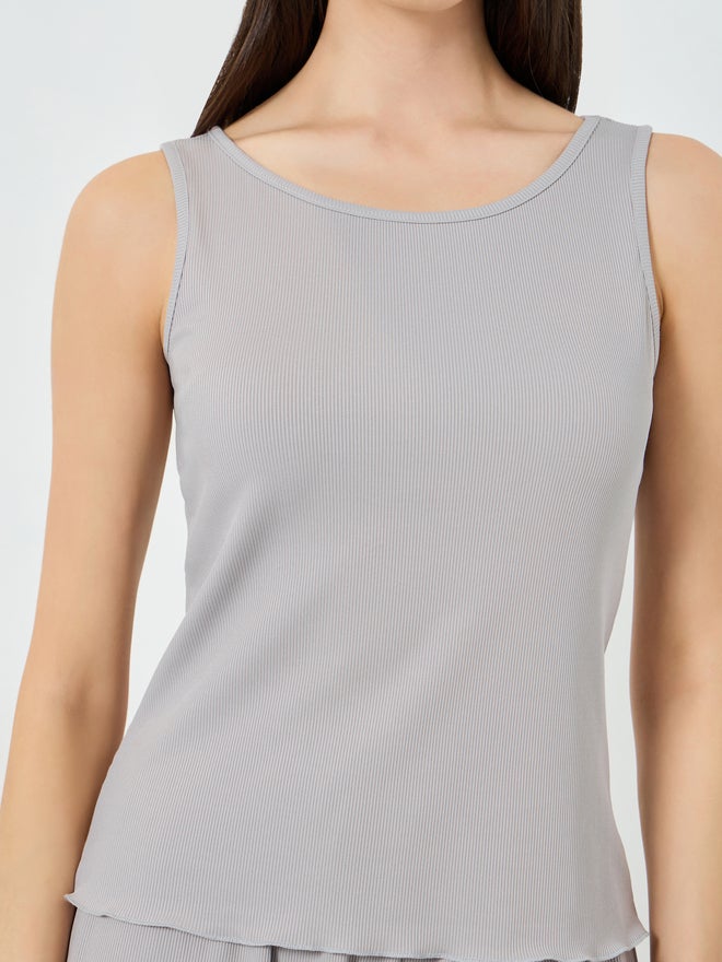 Styli Grey Ribbed Sleeveless Tank and Pyjama Set - Image 3