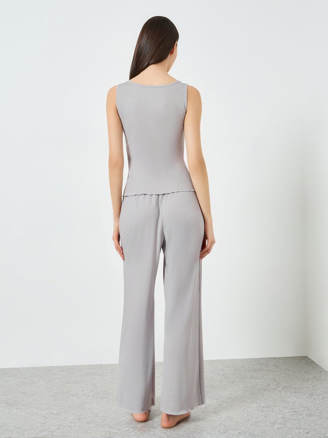 Styli Grey Ribbed Sleeveless Tank and Pyjama Set - Image 5