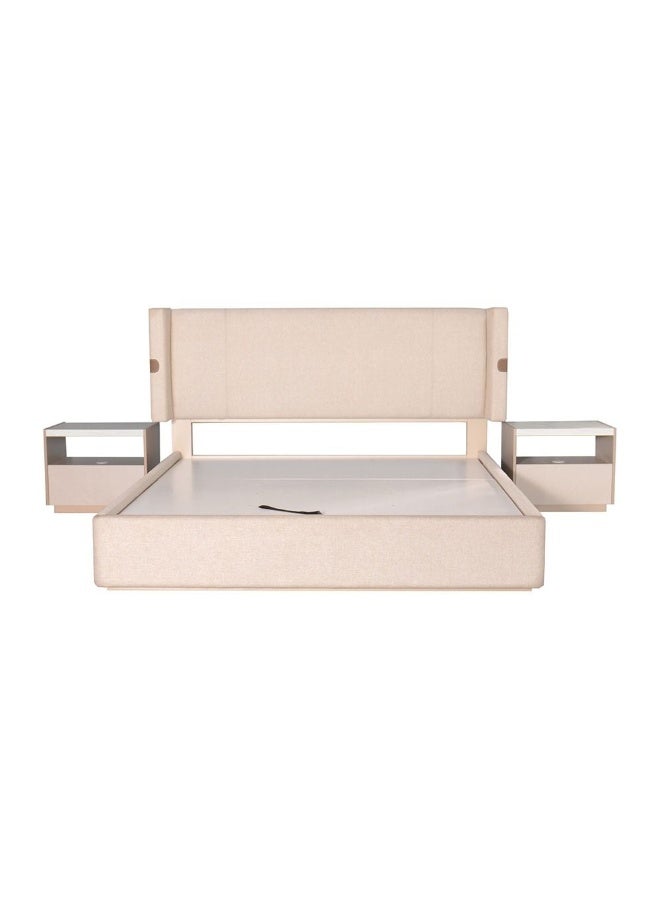 DANUBE HOME سرير ملكي مبطن كولين 180X200 مع تخزين هيدروليكي | تصميم حديث خشبي مزدوج بيج/بني - Image 2