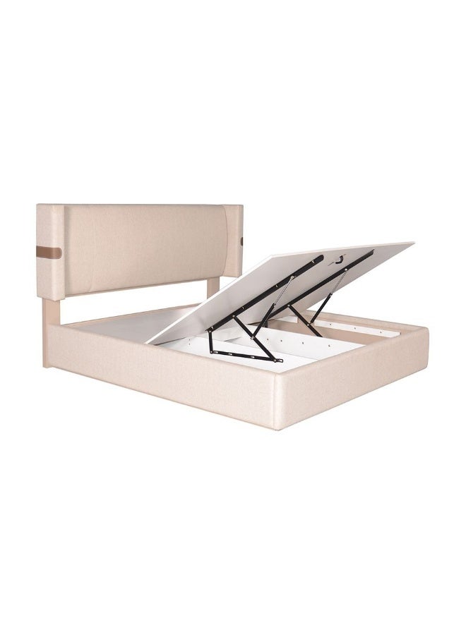 DANUBE HOME سرير ملكي مبطن كولين 180X200 مع تخزين هيدروليكي | تصميم حديث خشبي مزدوج بيج/بني - Image 4
