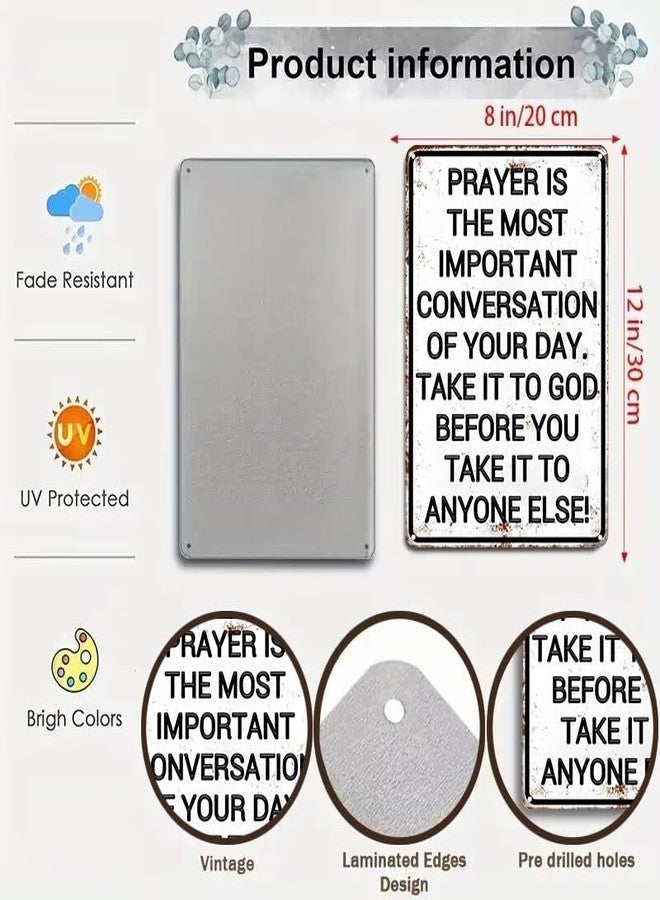 Smilelife لوحة معدنية مرحة مكتوب عليها "الصلاة هي أهم حديث في يومك" - تصميم ريفي عتيق، 8 × 12 بوصة - مثالية لتزيين جدران المنزل والمقهى والبار والجراج - هدية مميزة للأصدقاء والعائلة (3167) - Image 2