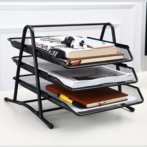 URVINOUS Metal Mesh 3 Tier Document Tray Desktop Organizer/Rack Storage for Home and Office Accessories Files/Documents/Letters/Magazine/Newspaper Holder (3-Tier) - Image 2