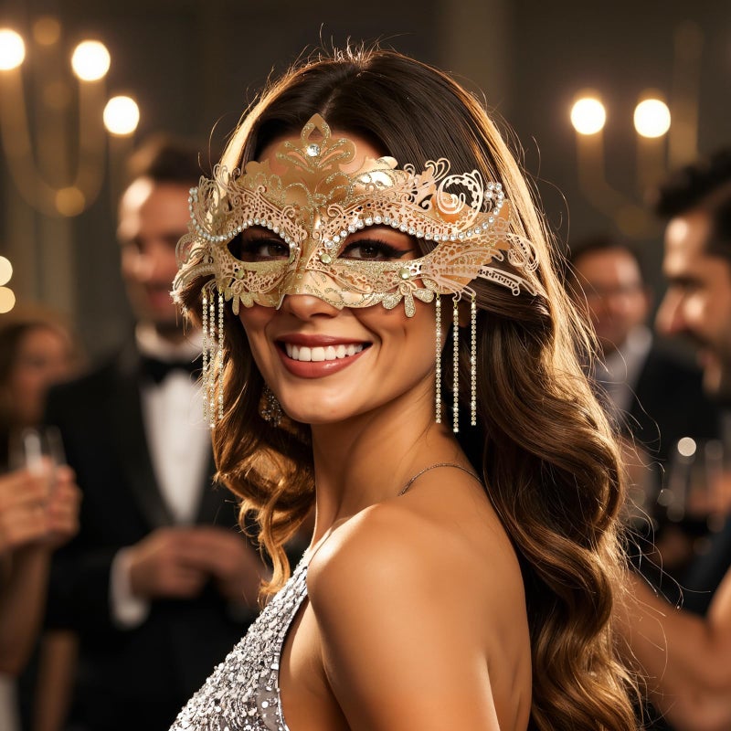 Coddsmz Women Masquerade Mask with Rhinestone Chains Venetian Mask Mardi Gras Decoration for Carnival Party Costume Masks - Image 2